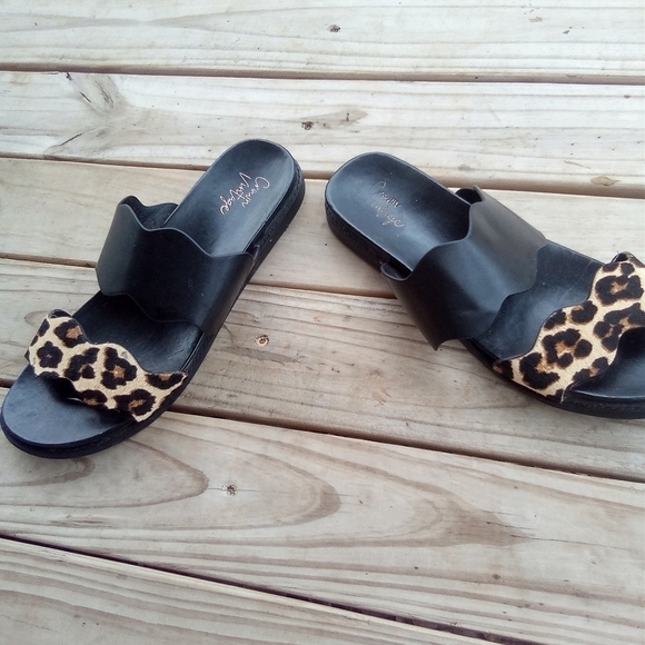 Women's Crown Vintage Slip on Slides Niabi Cow Hair Leopard Print Size 8M 8 - Picture 3 of 7